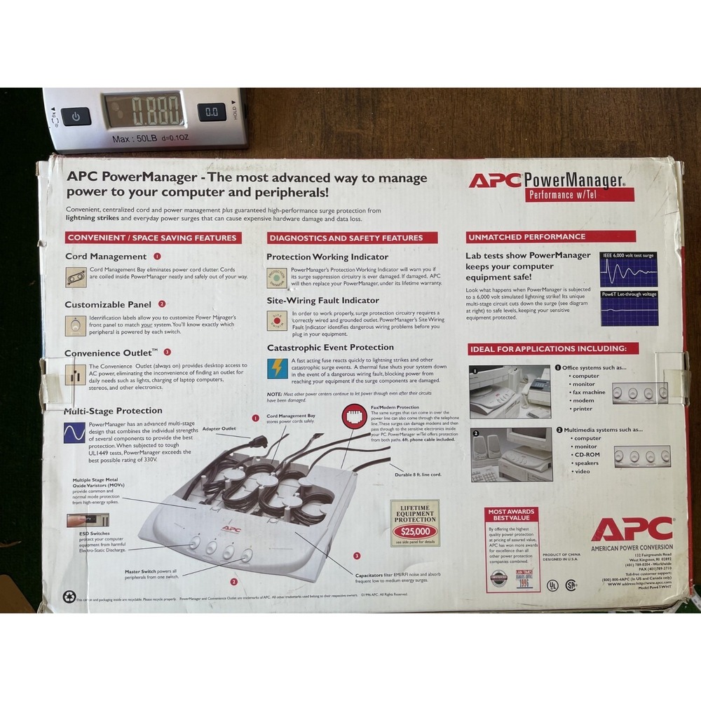 APC Pow6 White Under Monitor Power Manager Surge Protector RETRO - Picture 2 of 2